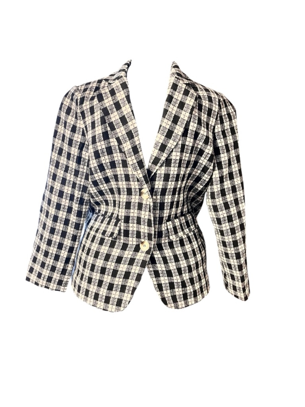 Black and White Checked Tweed Blazer